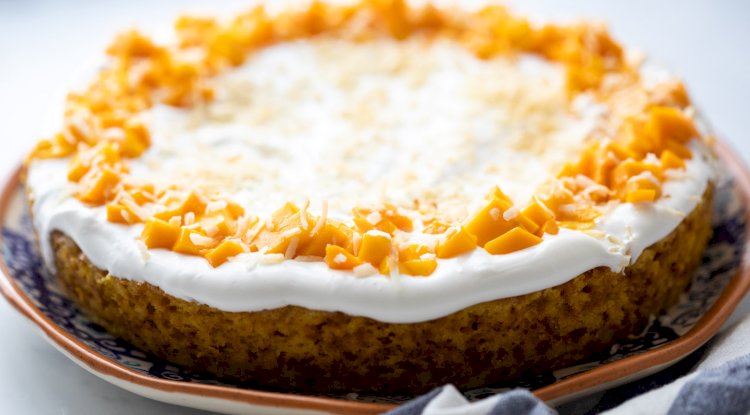 Egg less Wheat Mango Cake with Homemade Cream Recipe