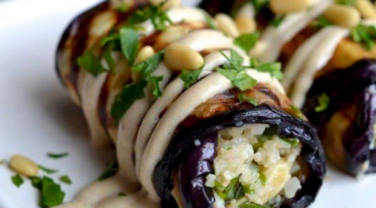 Eggplant Rolls with Couscous and Tahini Dip Recipe